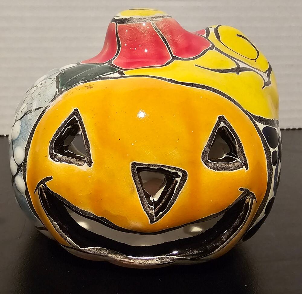 Mexican Talavera Halloween Jack'o lantern Pumpkin Votive Candle holder